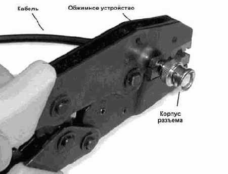Обжим оплетки BNC разъема.
